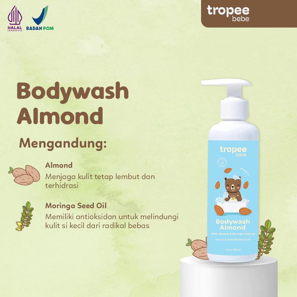 Tropee Bebe Almond Body Wash 250ml | Sabun Mandi Anak | Natural Free SLS