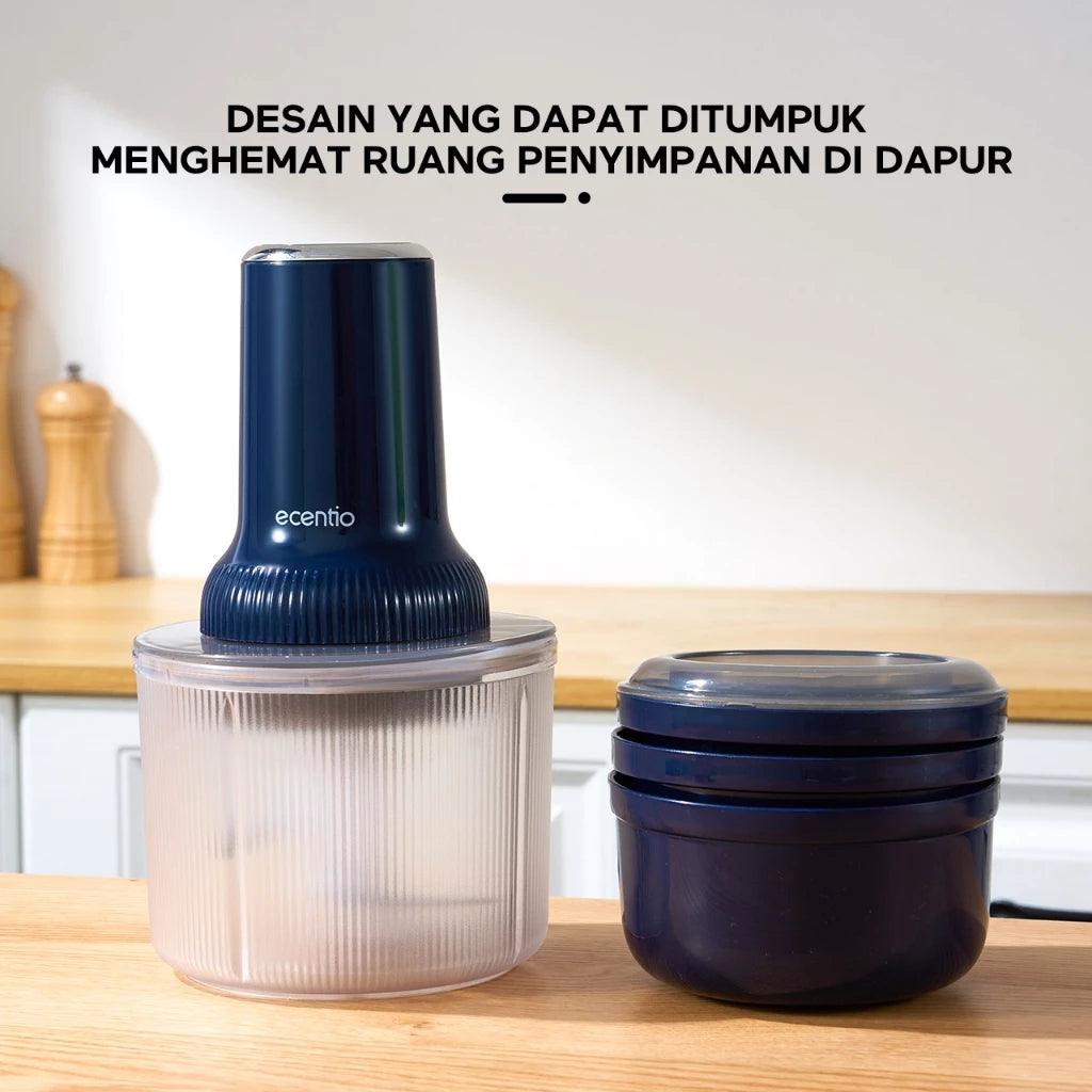 ecentio mini chopper blender 4 Mangkuk kaca multifungsi 2 set pisau food grade