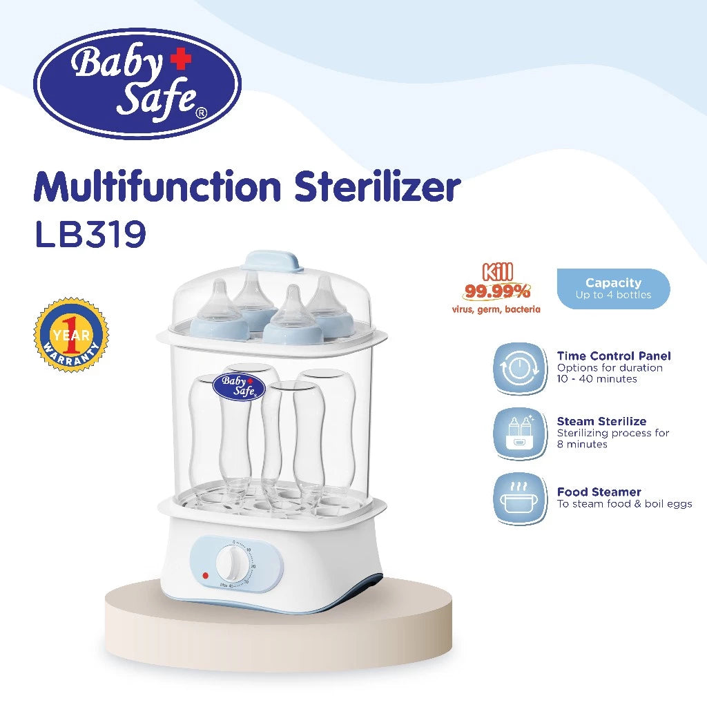 BabySafe Alat Steril Uap & Penghangat Makanan LB319 | Alat Steril Botol dan Mengkukus Makanan