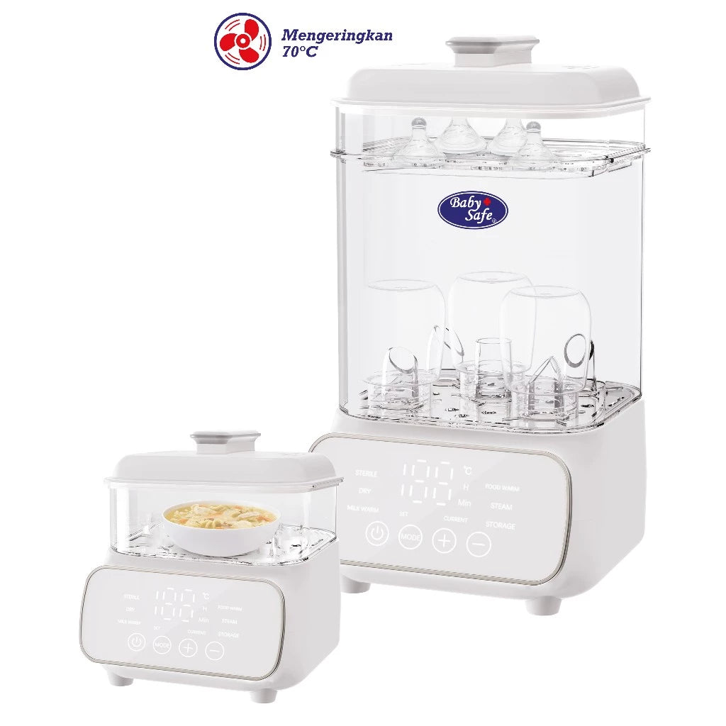BabySafe Alat Steril Botol Susu & Pengering Digital STE03 -Menghangatkan Botol Susu ,Makanan & Kukus