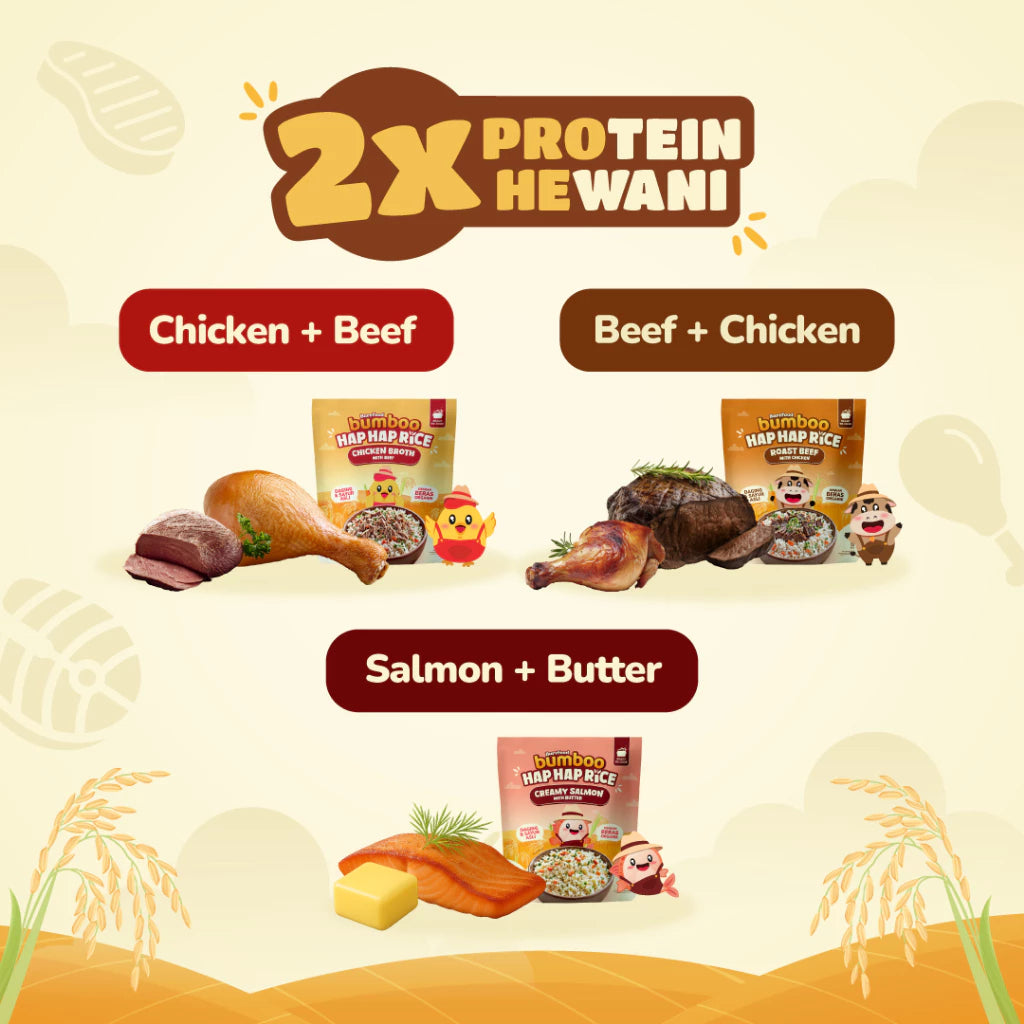 BUMBOO Hap Hap Rice - 100% Beras Organik Tanpa Pestisida - Double Protein Hewani - HALAL