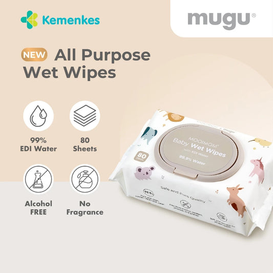 mugu Baby Wet Wipes EDI Water 80 Sheets I Tisu Basah Non Alcohol Non Parfume