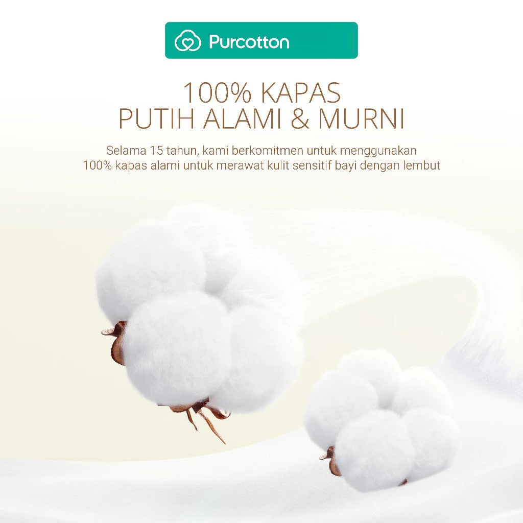 PURCOTTON Natural Baby Cotton Wet Wipes 20 Lembar - Tisu Basah Bayi Natural Non Alkohol soft