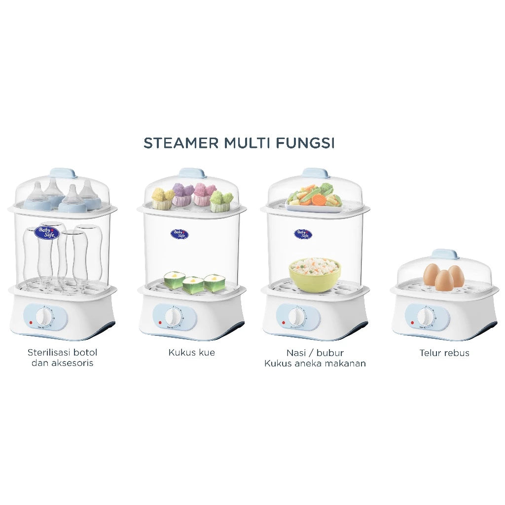 BabySafe Alat Steril Uap & Penghangat Makanan LB319 | Alat Steril Botol dan Mengkukus Makanan