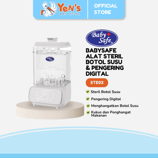 BabySafe Alat Steril Botol Susu & Pengering Digital STE03 -Menghangatkan Botol Susu ,Makanan & Kukus
