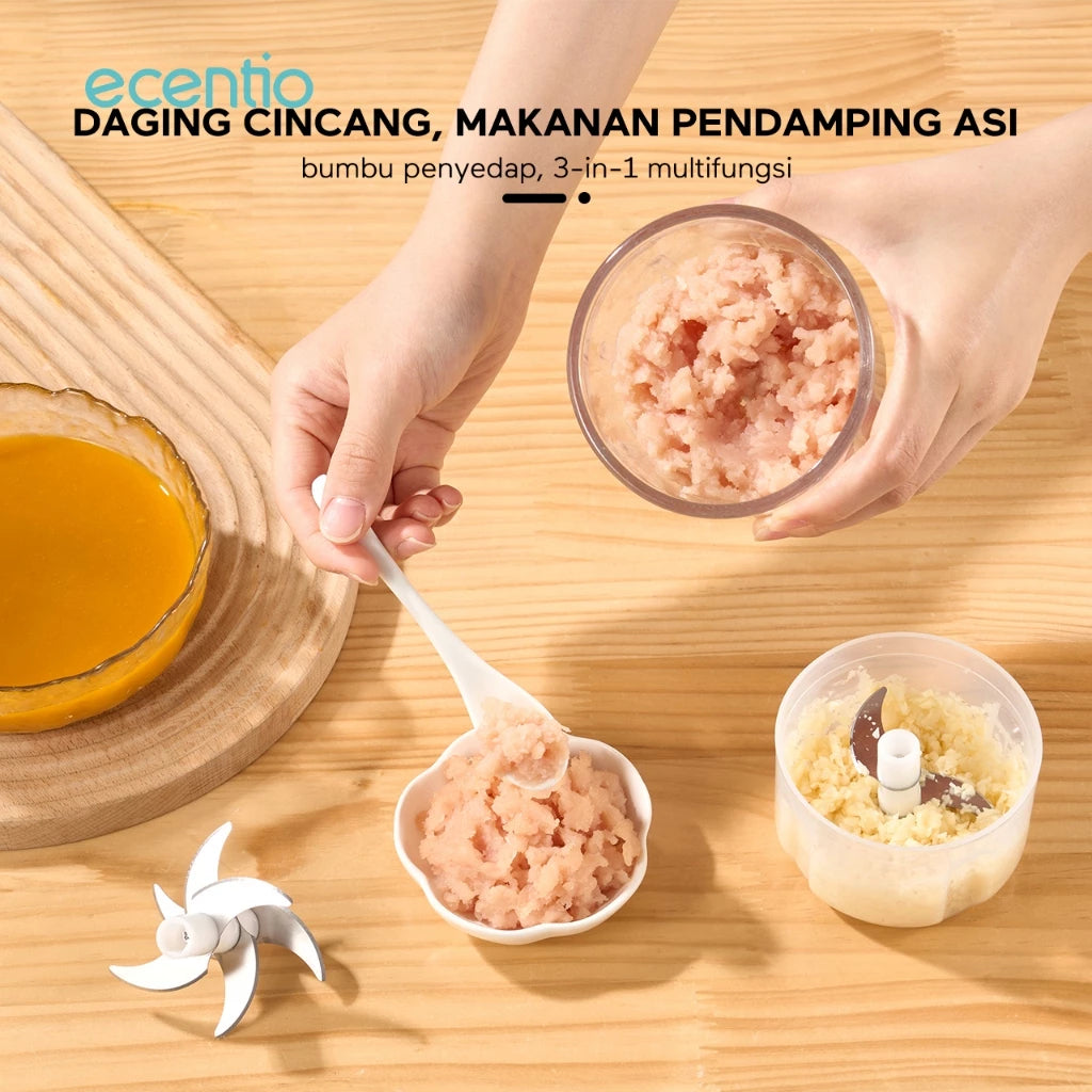 ecentio chopper mini kaca 2in1 Blender 6 pisau+3 pisau Penggiling Daging 350ml+250ml portable