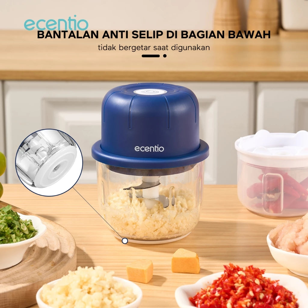 ecentio chopper mini kaca 2in1 Blender 6 pisau+3 pisau Penggiling Daging 350ml+250ml portable