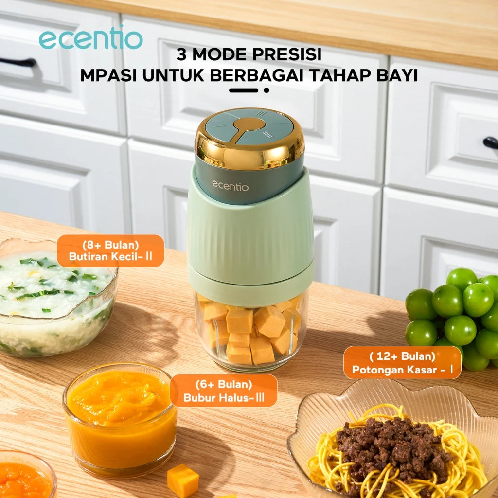 ecentio 3 Kecepatan Food Processor MPASI Blender Bayi 500ml 3 Pisau Mangkuk Kaca Food Grade