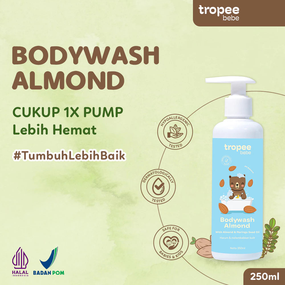 Tropee Bebe Almond Body Wash 250ml | Sabun Mandi Anak | Natural Free SLS
