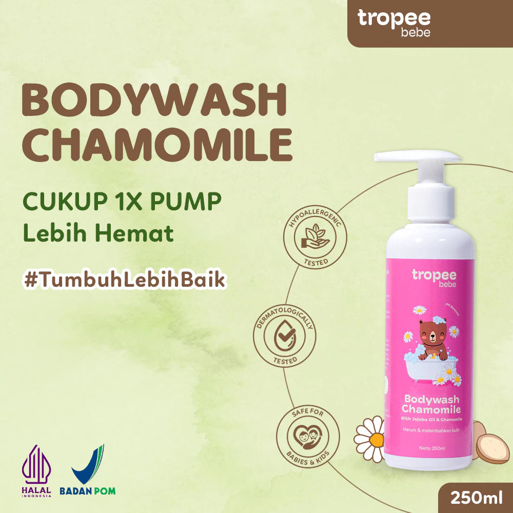 Tropee Bebe Chamomile Body Wash 250ml | Sabun Mandi Anak | Natural Free SLS | Untuk Kulit Alergi