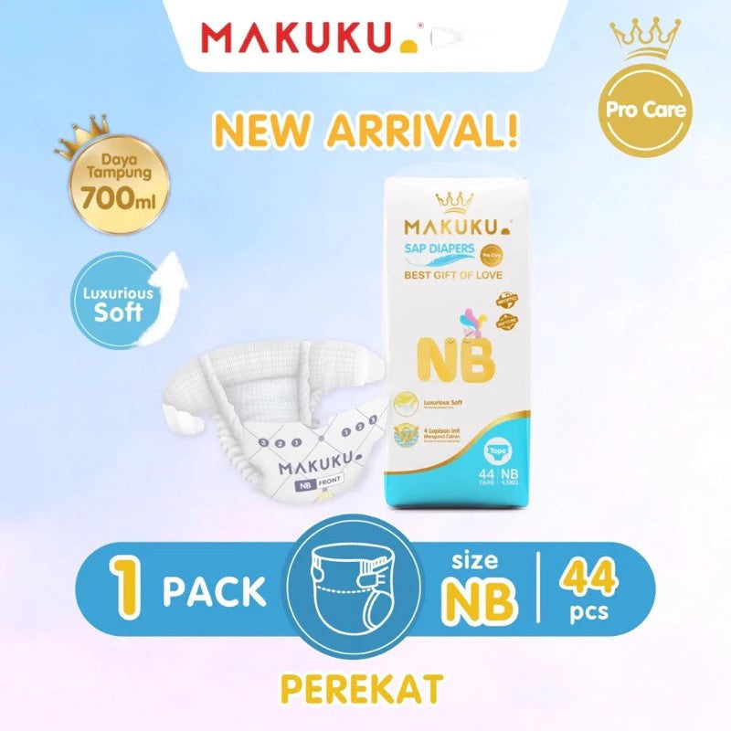 MAKUKU SAP DIAPERS PRO CARE TAPE NB44 Popok bayi Tipis SAP anti gumpal cepat kering