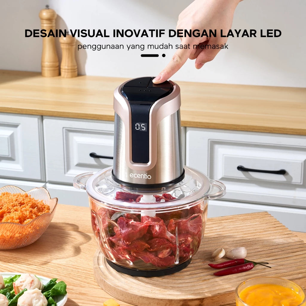 Ecentio food chopper blender kaca Layar LED 2L 6 Mata Pisau food grade