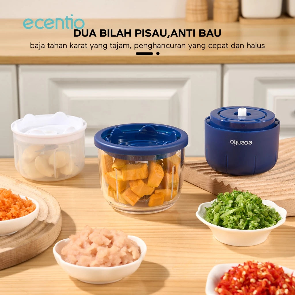 ecentio chopper mini kaca 2in1 Blender 6 pisau+3 pisau Penggiling Daging 350ml+250ml portable