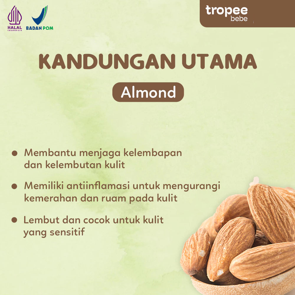 Tropee Bebe Almond Body Wash 250ml | Sabun Mandi Anak | Natural Free SLS