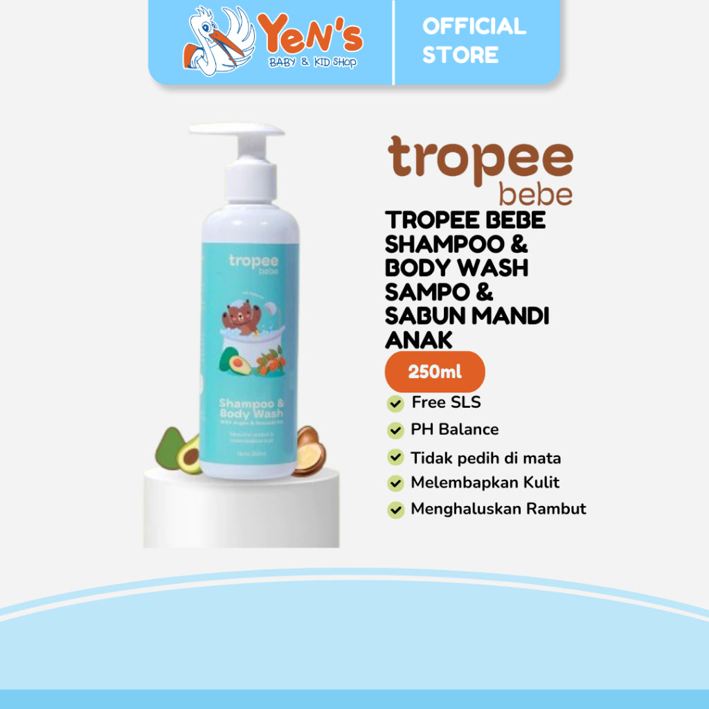 Tropee Bebe Shampoo & Body Wash 250ml | Sampo & Sabun Mandi Anak | Natural Free SLS