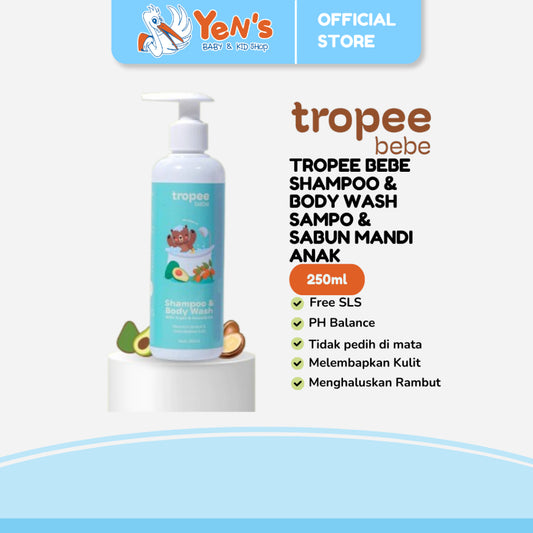Tropee Bebe Shampoo & Body Wash 250ml | Sampo & Sabun Mandi Anak | Natural Free SLS