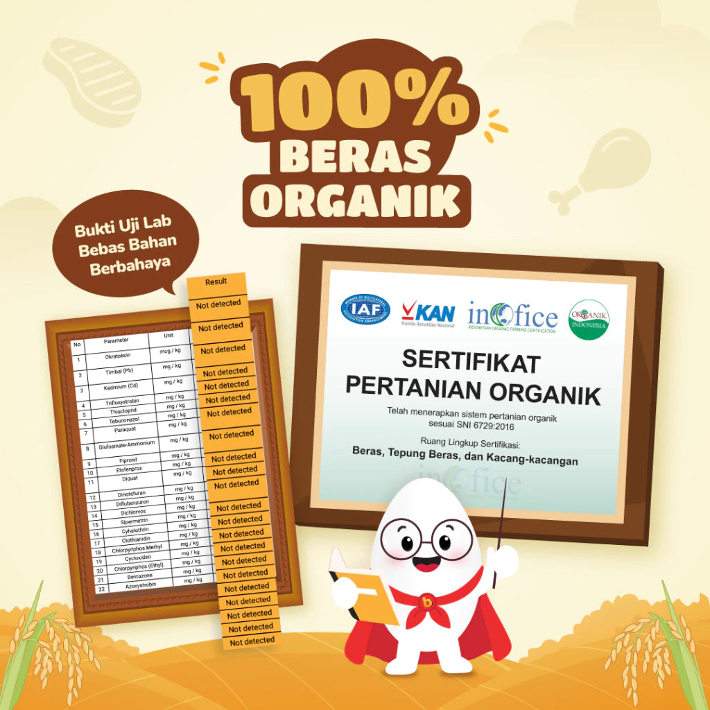 BUMBOO Hap Hap Rice - 100% Beras Organik Tanpa Pestisida - Double Protein Hewani - HALAL