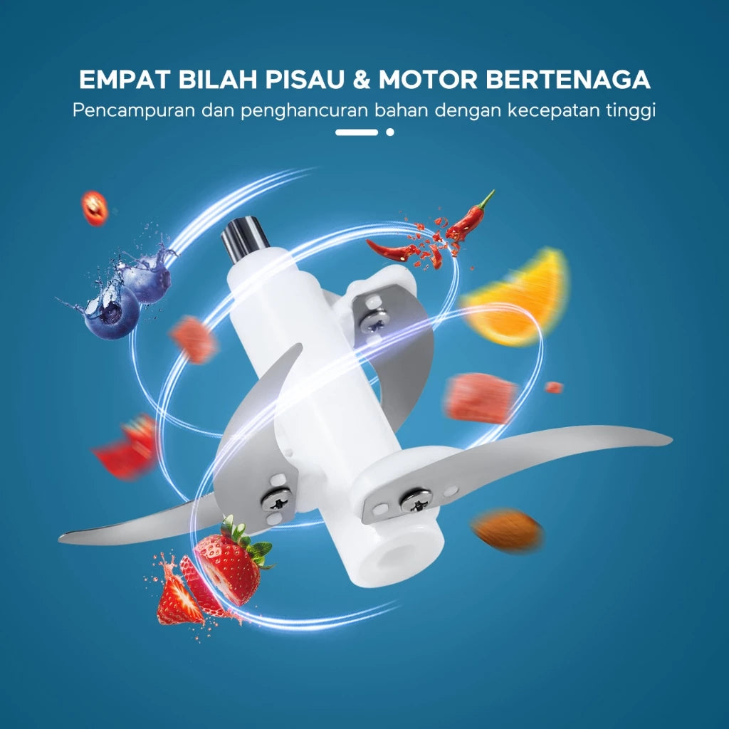 ecentio mini chopper blender 4 Mangkuk kaca multifungsi 2 set pisau food grade