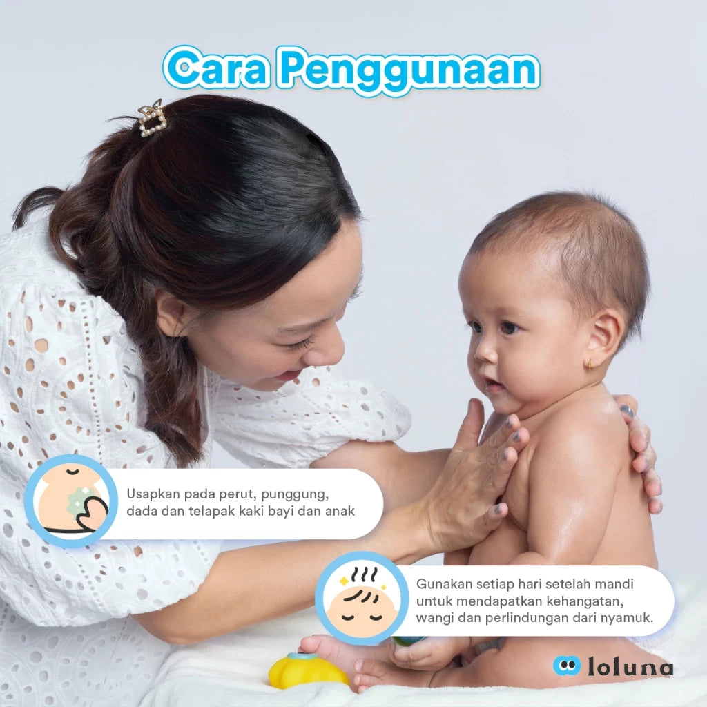 Loluna Baby Minyak Telon Extra Anti Nyamuk 10 Jam - Penghangat Bayi Alami Wangi Tahan Lama