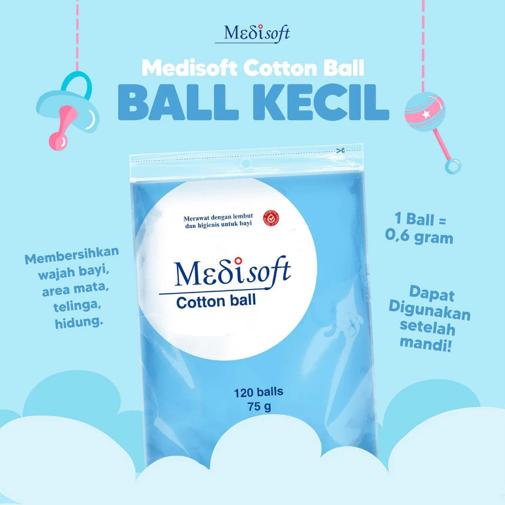 Medisoft Cotton Ball / Kapas Bulat 120 Balls 75gr / Kapas Medis / Kapas Bayi