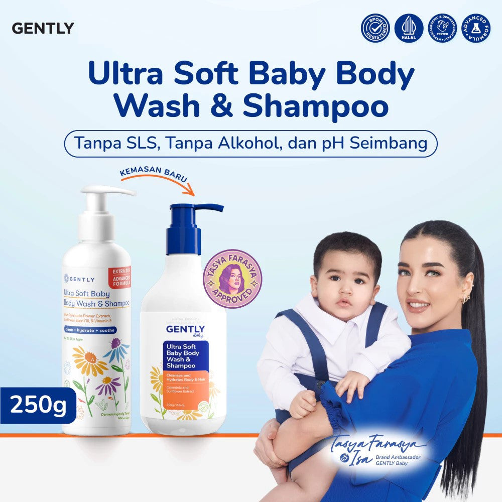 GENTLY Ultra Soft Body Wash & Shampoo 250 ml | Sabun Pembersih Badan dan Rambut Bayi & Anak Non SLS