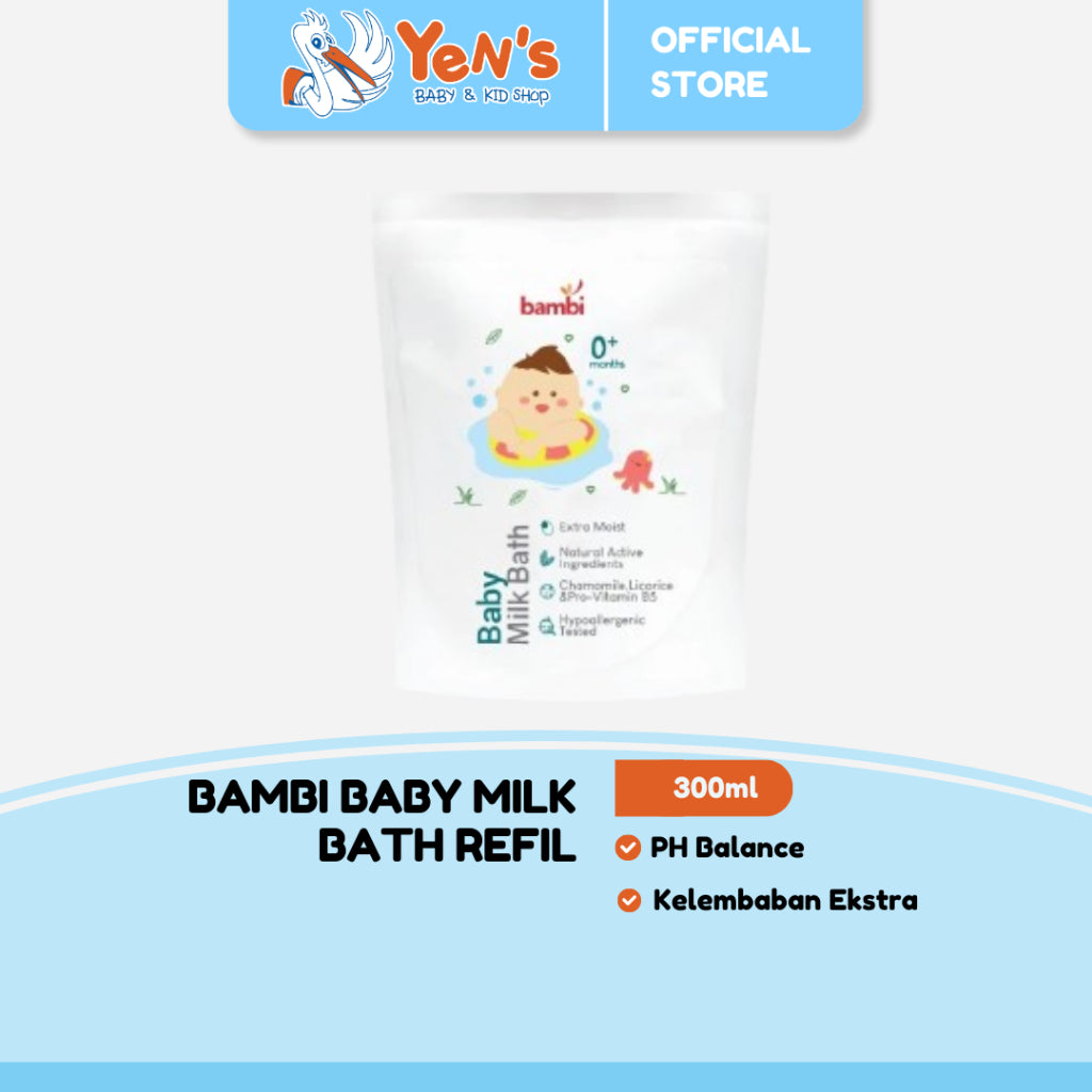 Bambi Baby Milk Bath 300ml Refill | Sabun Bayi Kaya Protein Susu Nabati PH Balance