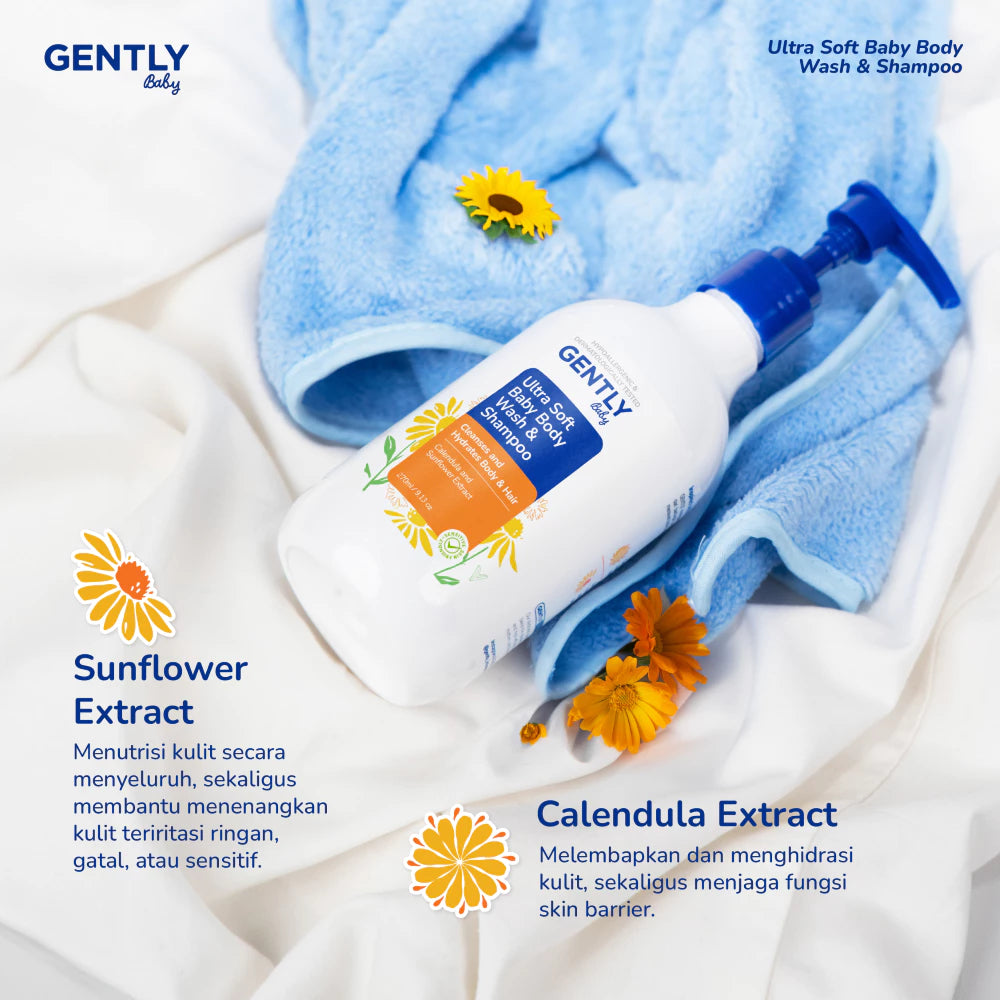 GENTLY Ultra Soft Body Wash & Shampoo 250 ml | Sabun Pembersih Badan dan Rambut Bayi & Anak Non SLS
