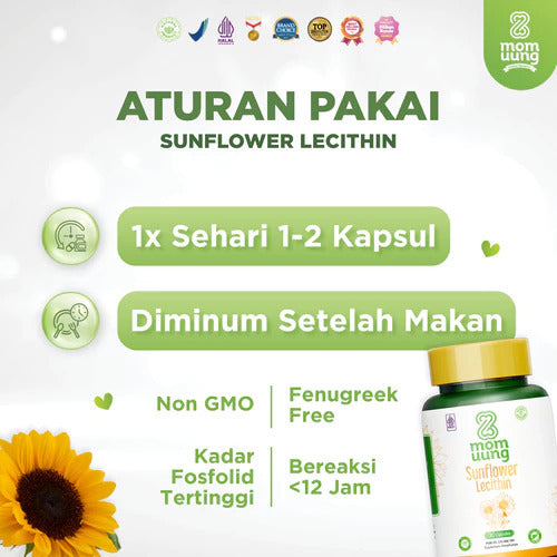 Mom Uung Sunflower Lecithin 30 Kapsul Melancarkan Sumbatan ASI - Non GMO