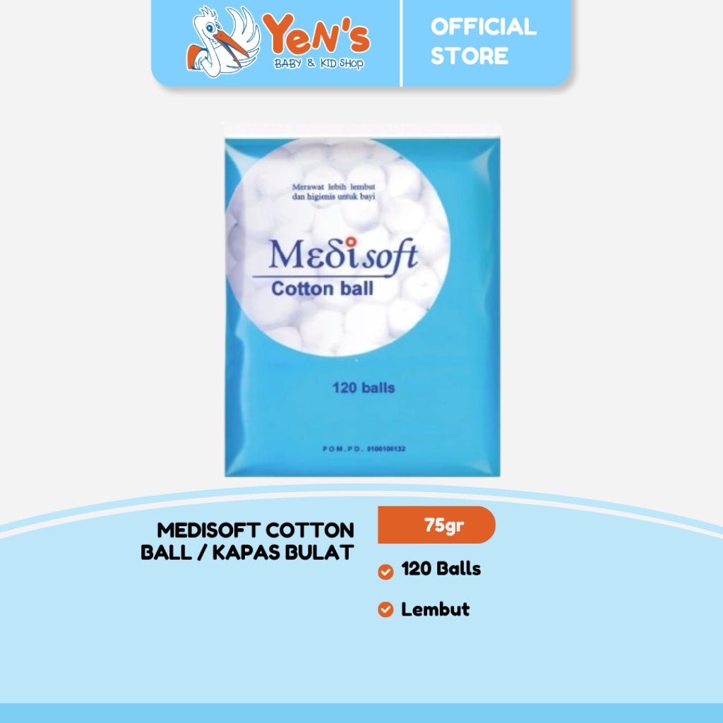 Medisoft Cotton Ball / Kapas Bulat 120 Balls 75gr / Kapas Medis / Kapas Bayi