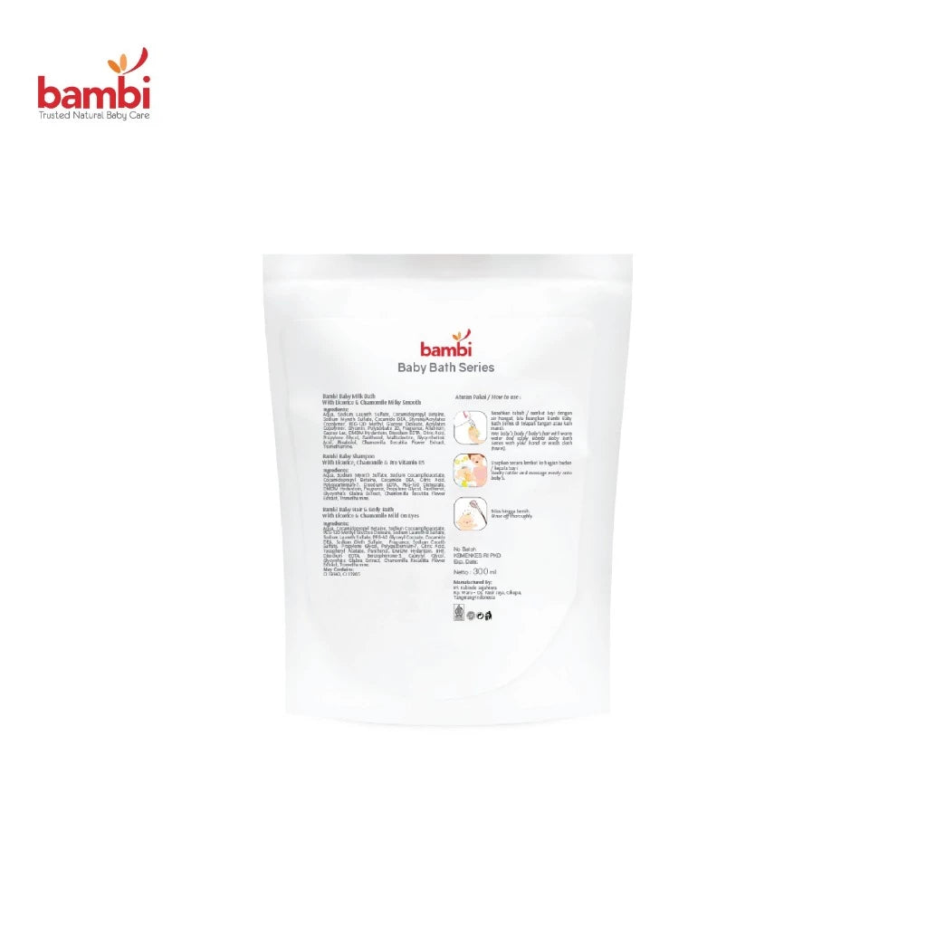 Bambi Baby Milk Bath 300ml Refill | Sabun Bayi Kaya Protein Susu Nabati PH Balance