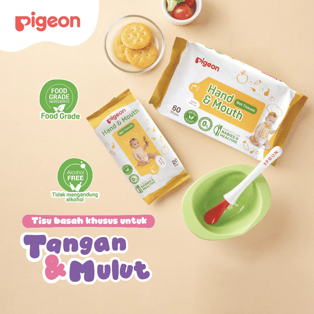 PIGEON Hand and Mouth Wet Tissue - 20 Sheets | Tisu Basah Bayi Fragrance Free