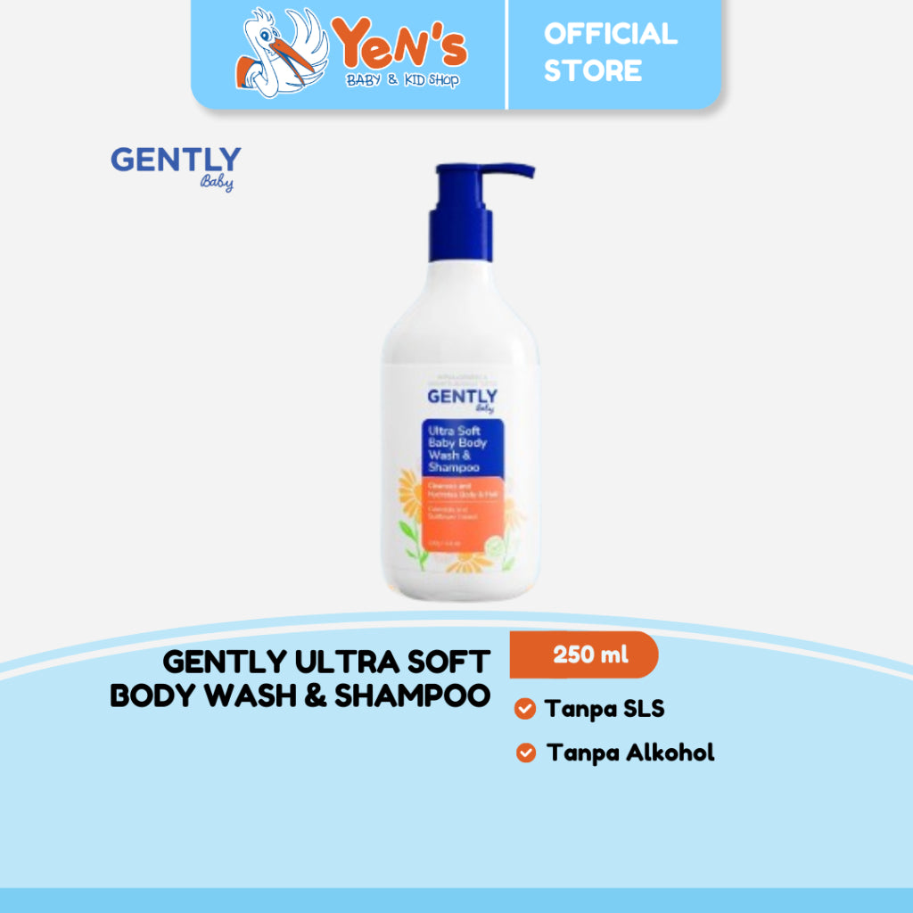 GENTLY Ultra Soft Body Wash & Shampoo 250 ml | Sabun Pembersih Badan dan Rambut Bayi & Anak Non SLS