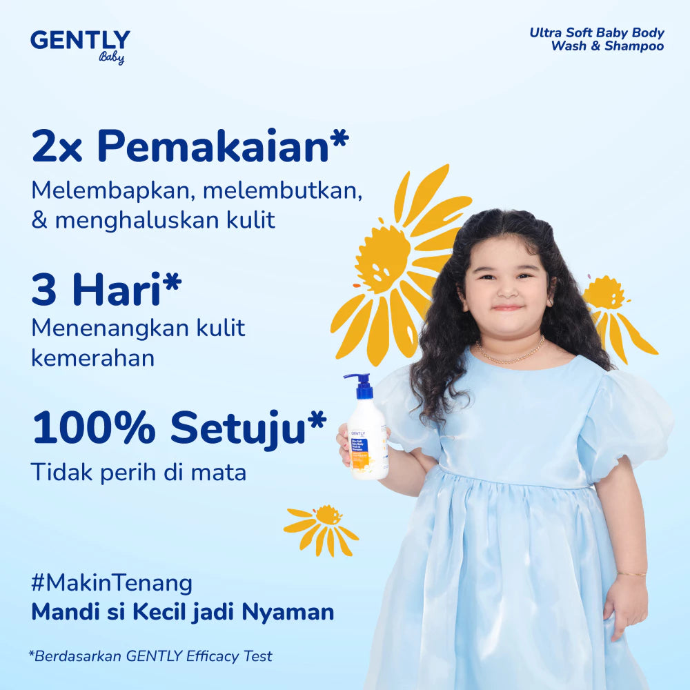 GENTLY Ultra Soft Body Wash & Shampoo 250 ml | Sabun Pembersih Badan dan Rambut Bayi & Anak Non SLS