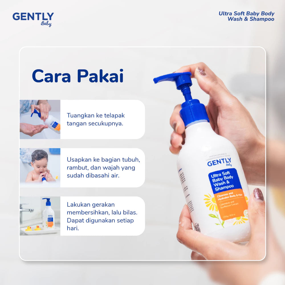 GENTLY Ultra Soft Body Wash & Shampoo 250 ml | Sabun Pembersih Badan dan Rambut Bayi & Anak Non SLS