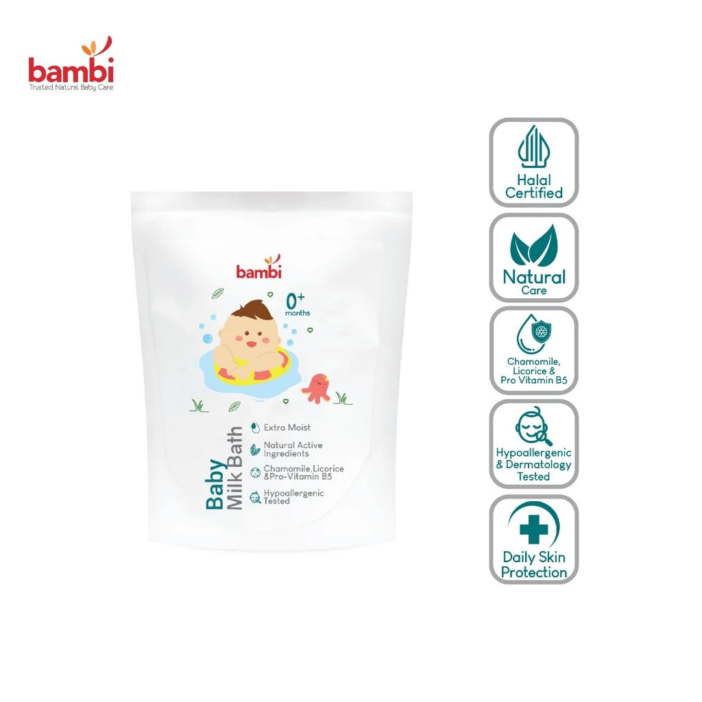 Bambi Baby Milk Bath 300ml Refill | Sabun Bayi Kaya Protein Susu Nabati PH Balance
