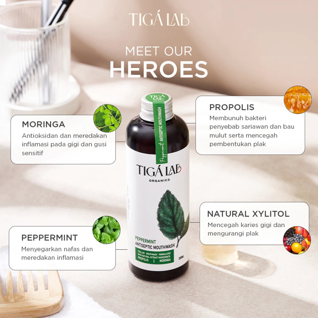 TIGA LAB Propolis Mouthwash 250ml - Obat Kumur Propolis Untuk Membunuh Bakteri Dalam 30 Detik