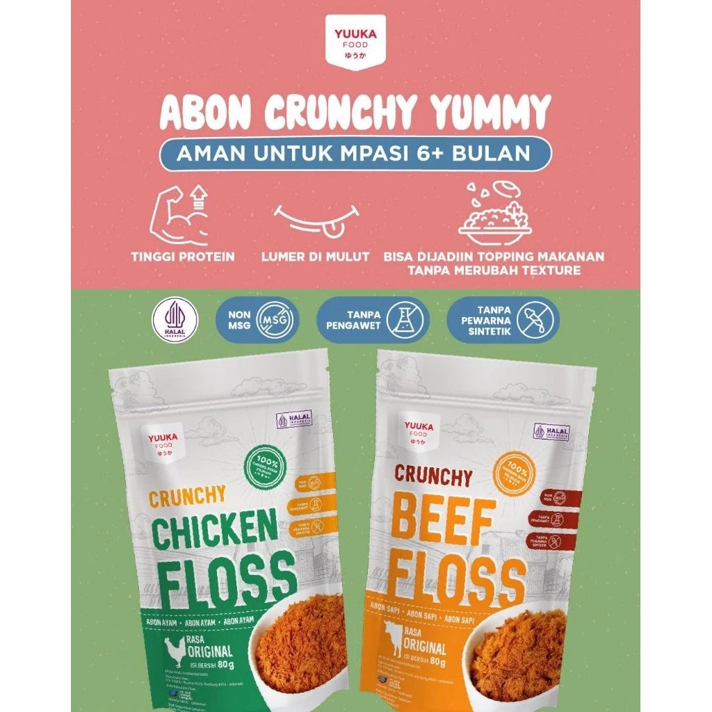 Yuuka Food Crunchy Abon Sapi & Ayam 80gr Non MSG & Tanpa Pengawet