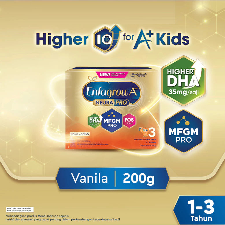 Enfagrow A+ 3 Susu Formula Anak 1 - 3 Tahun Vanila 200 gr Higher DHA 35mg/saji