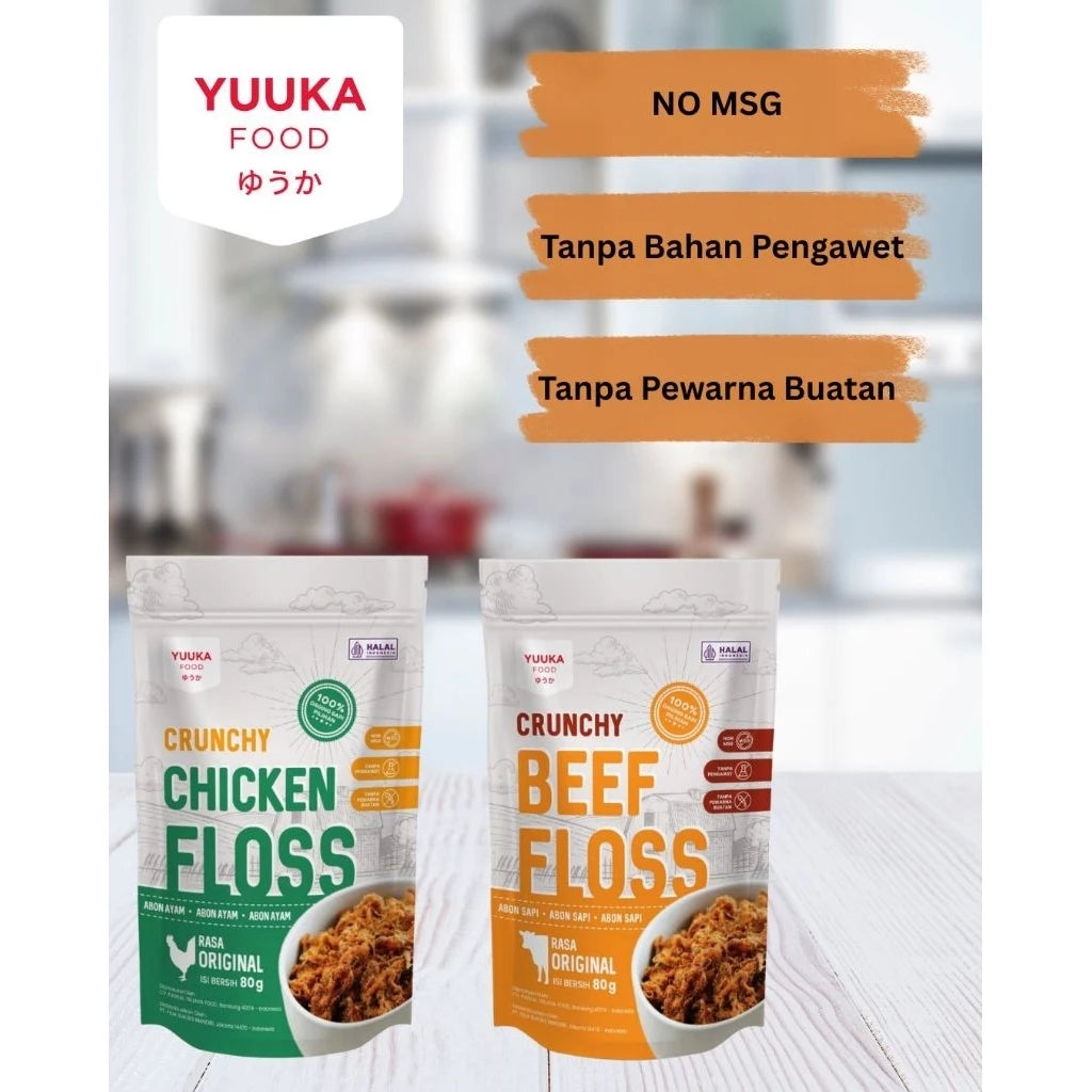 Yuuka Food Crunchy Abon Sapi & Ayam 80gr Non MSG & Tanpa Pengawet