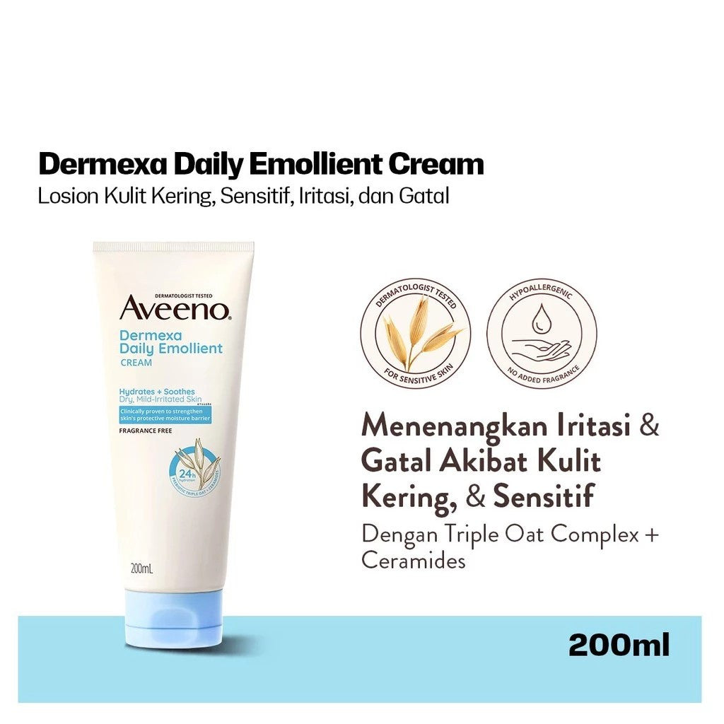 AVEENO Dermexa Daily Emollient Cream 200g-Lotion Pelembap untuk Kulit Sensitif, Kering & Rawan Eksim