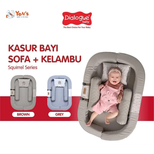 DIALOGUE BABY Kasur Bayi Sofa + Kelambu Squirrel Series DGK9317 Warna Abu, Coklat
