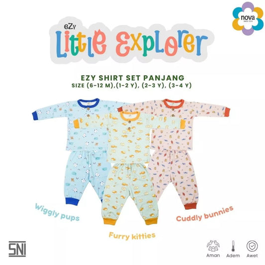 NOVA Ezy Shirt Set Panjang Ezy Little Explorer- Setelan Anak Kaos Oblong Panjang (6 bulan - 4 tahun)