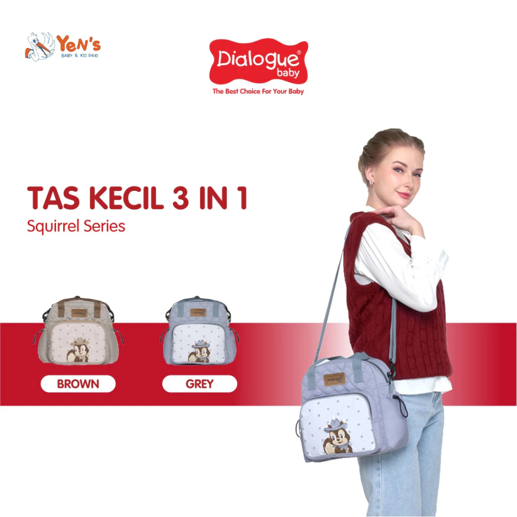 DIALOGUE BABY Tas Perlengkapan Bayi Kecil 3IN1 Squirrel Series DGT7336 Abu, Coklat