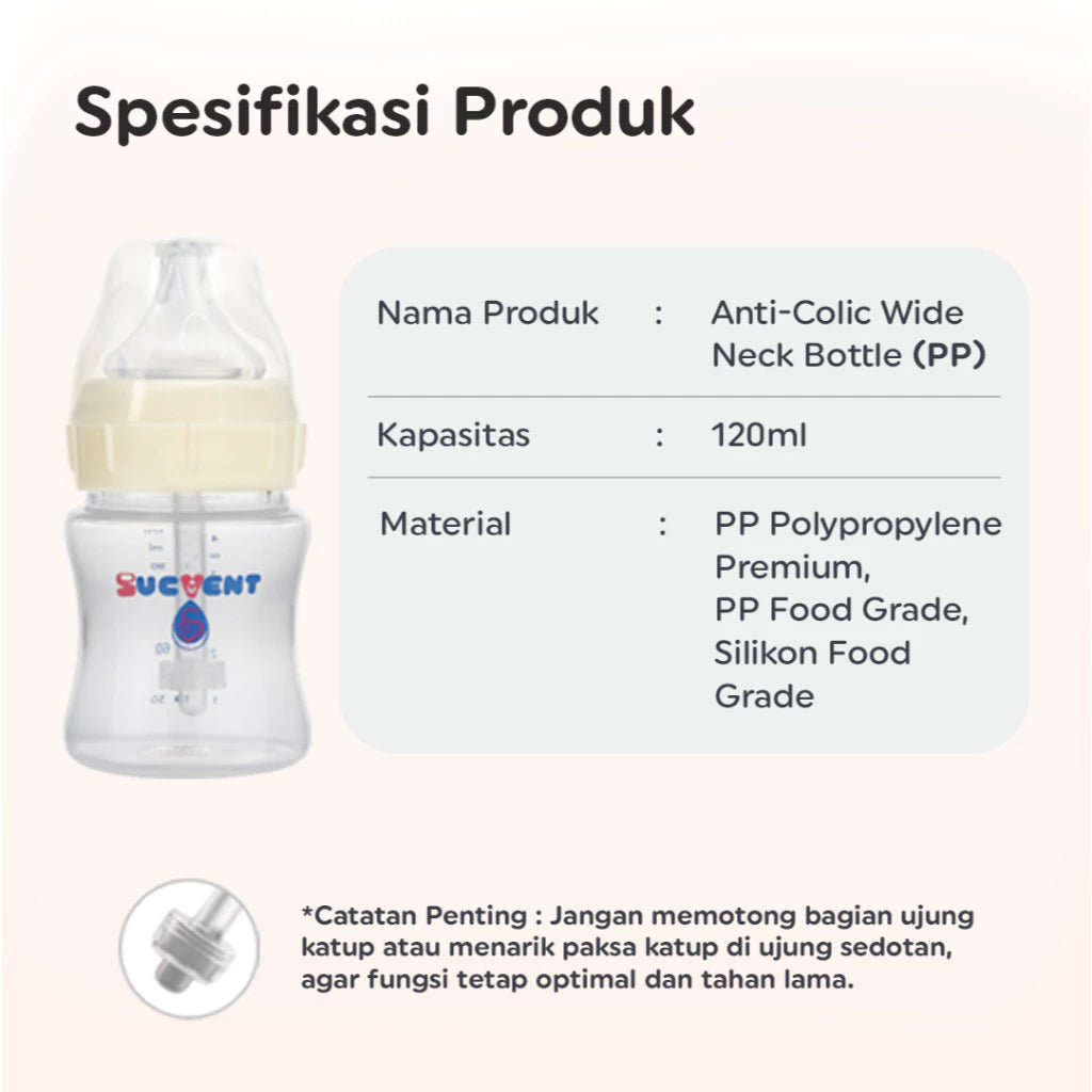 SucVent Non-Bubble & Anti-Choking Bottle PP 120ml YG5505 / Botol Susu Bayi Anti Kolik & Kembung