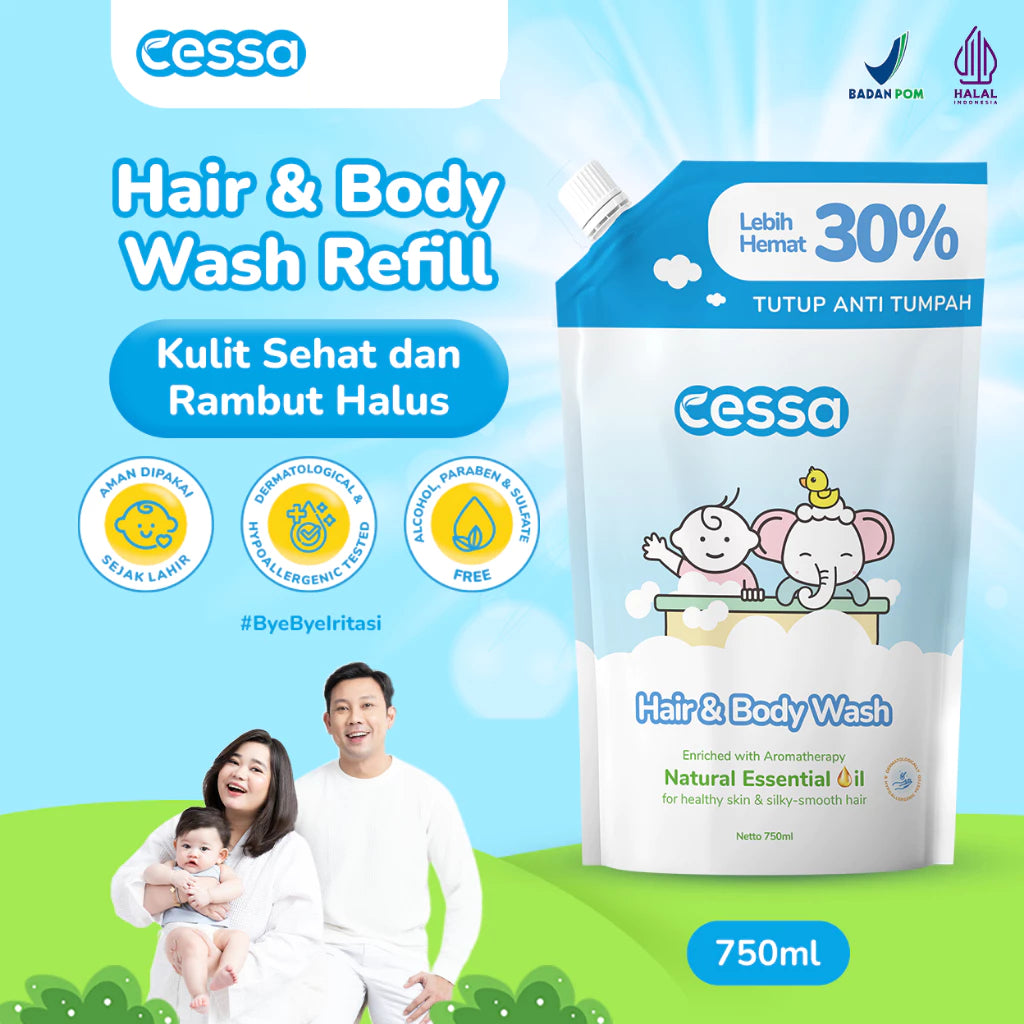 Cessa Hair & Body Wash Refill Big Size 750 Ml - Healthy Skin & Silky Smooth Hair