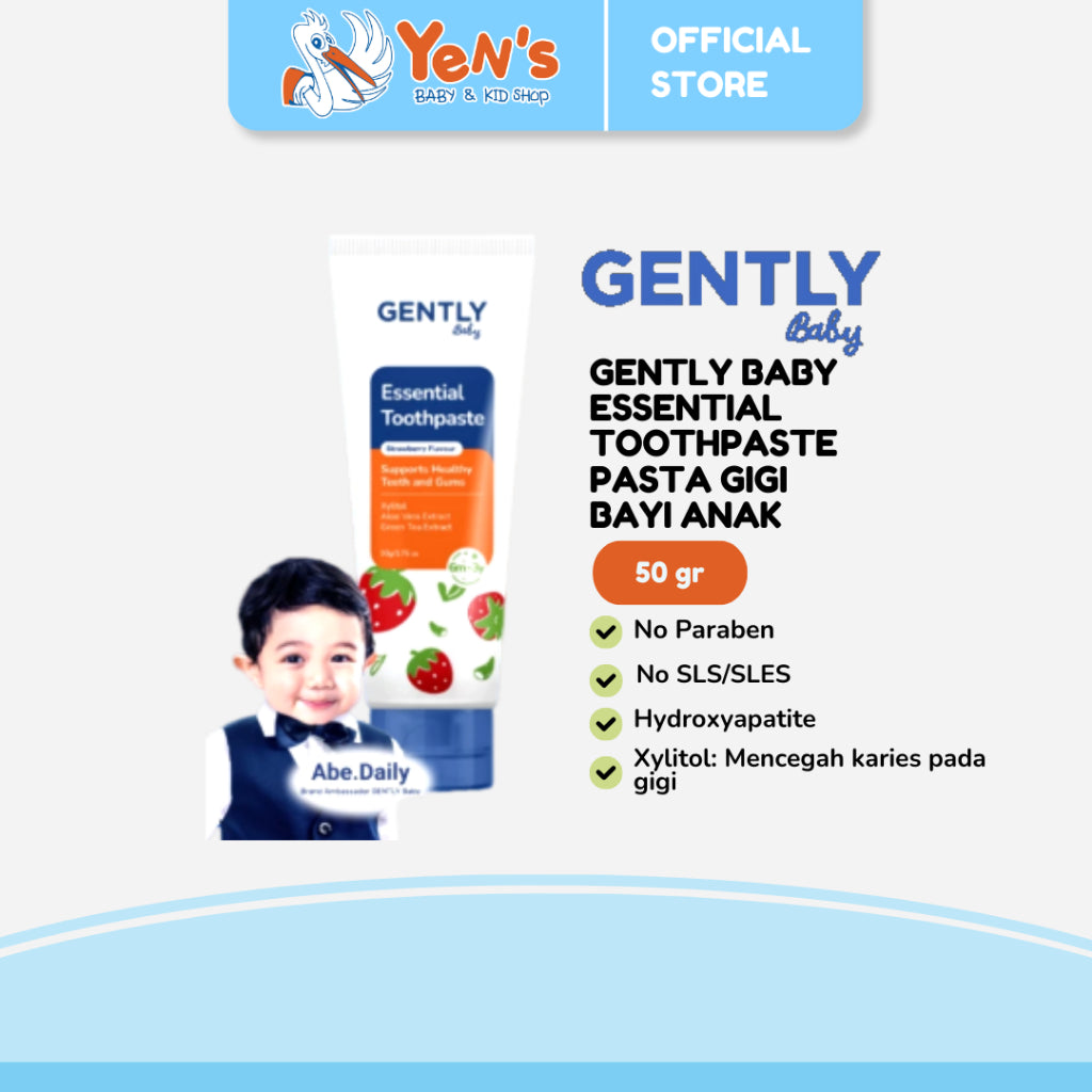 GENTLY Baby Essential Toothpaste Strawberry -Pasta Gigi Bayi Anak 50 gr | Aman Tertelan |No Paraben