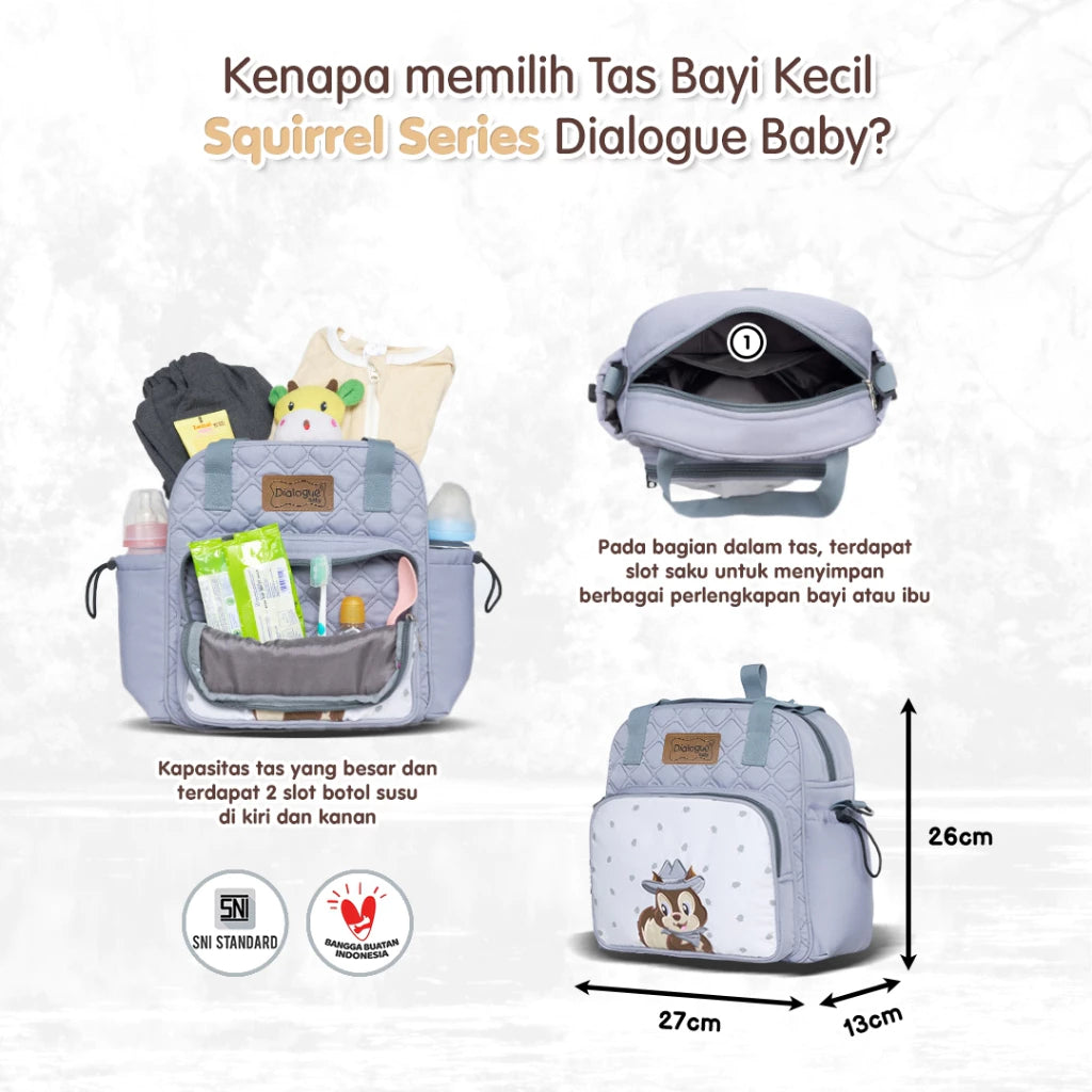 DIALOGUE BABY Tas Perlengkapan Bayi Kecil 3IN1 Squirrel Series DGT7336 Abu, Coklat