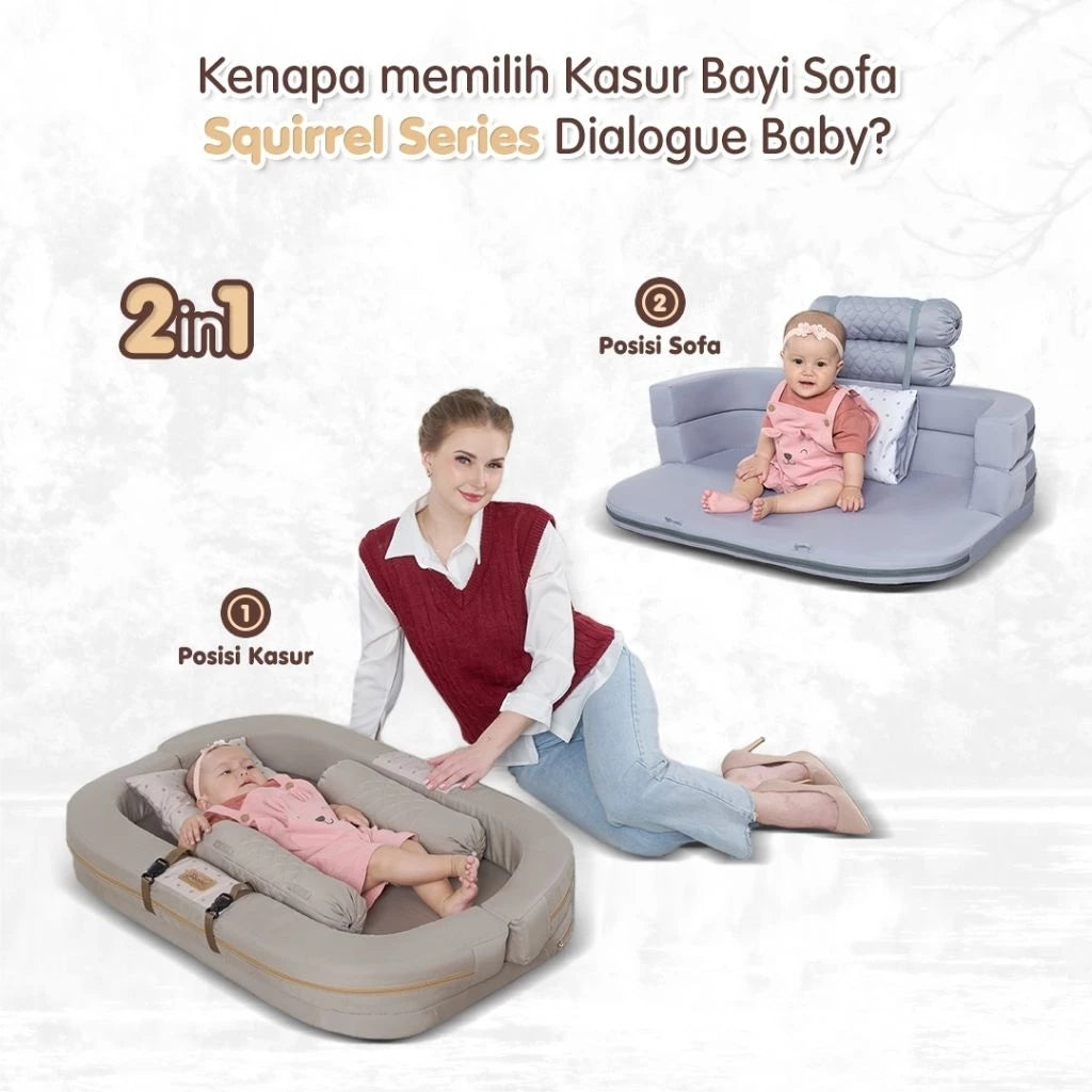 DIALOGUE BABY Kasur Bayi Sofa + Kelambu Squirrel Series DGK9317 Warna Abu, Coklat