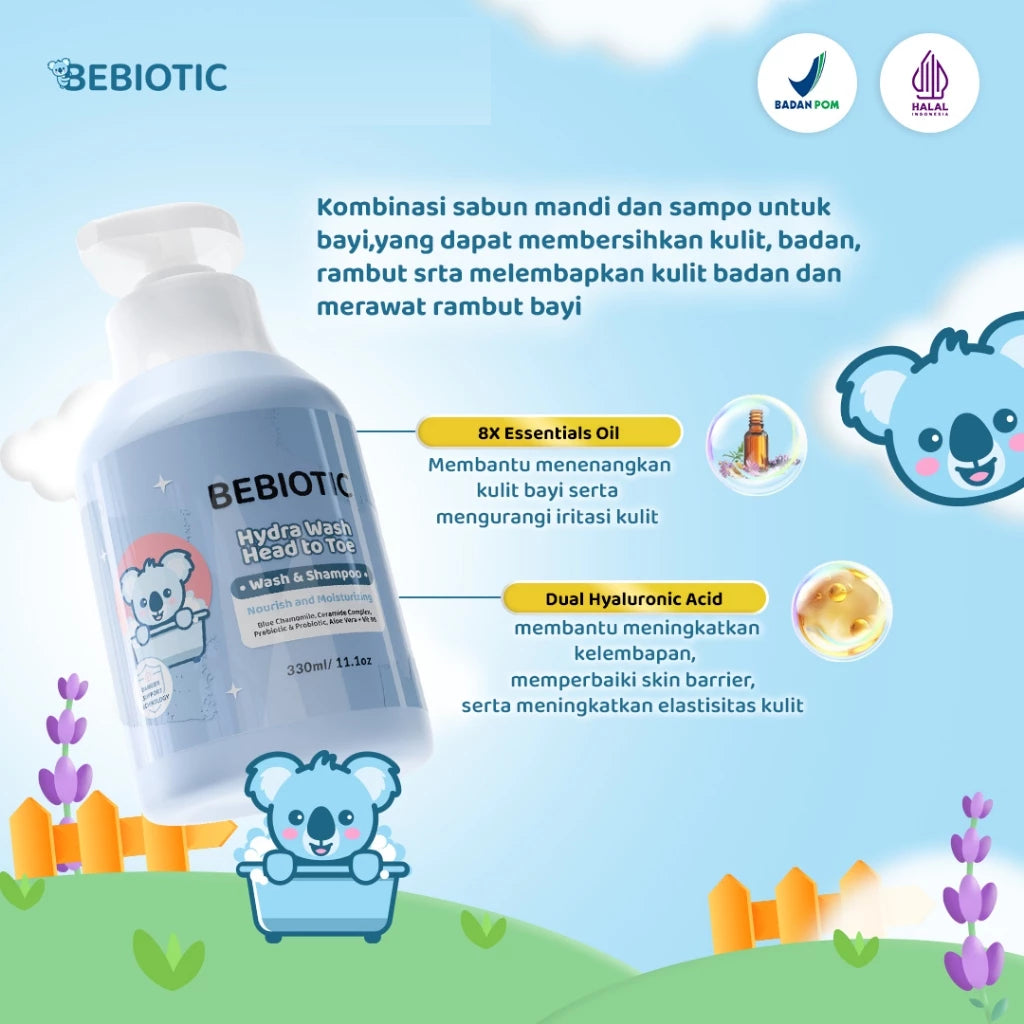 Bebiotic Hydra Wash Head to Toe 330ml - Sabun Mandi & Sampo Bayi 2 in 1