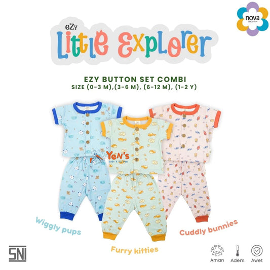 NOVA Ezy Button Set Combi Ezy Little Explorer - Setelan Baju Kancing Combi Bayi dan Anak(0-24 bulan)